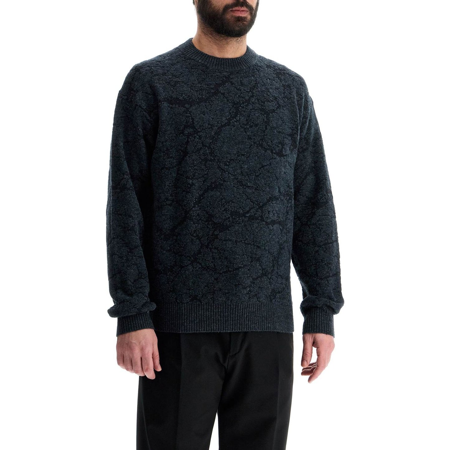 Boss men's black wool sweater with wide neck regular fit