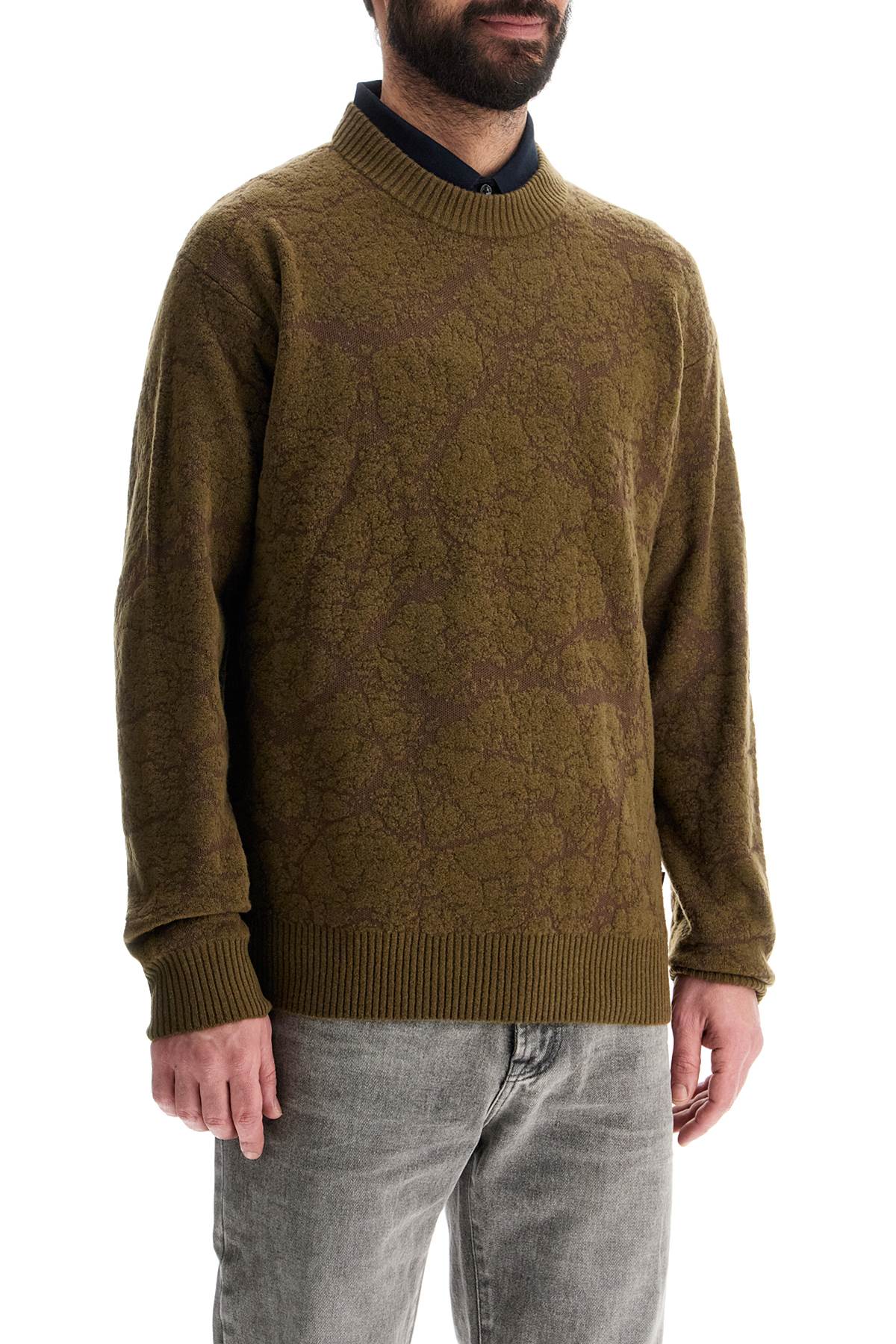 Boss olive green wool sweater with round neck for men Knitwear Boss