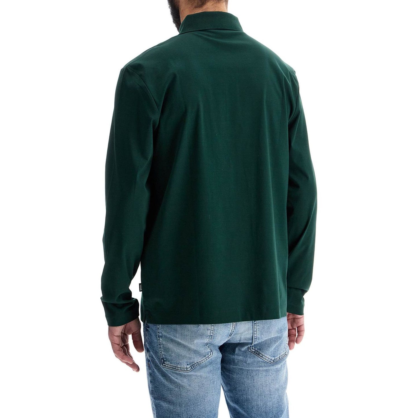 Boss men's long sleeve slim fit cotton polo green