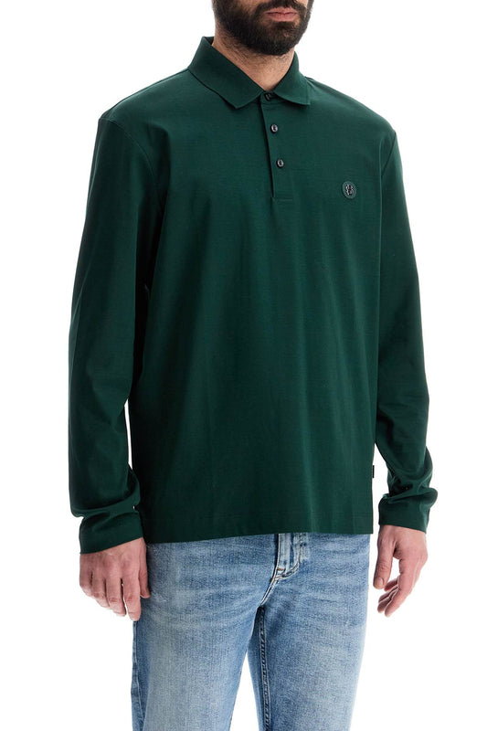 Boss men's long sleeve slim fit cotton polo green Topwear Boss