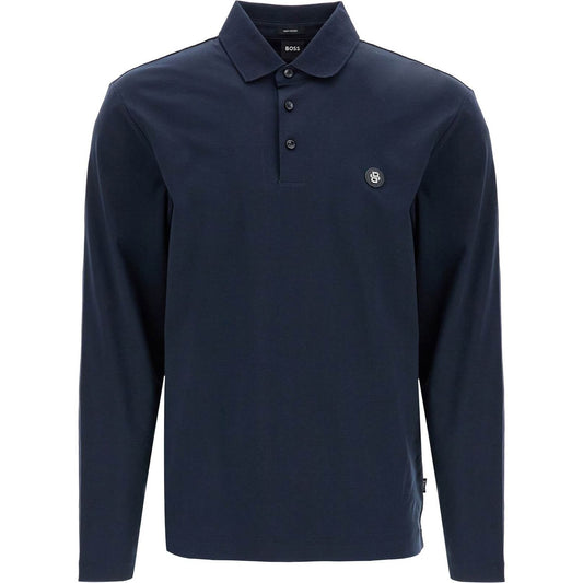 Boss polo a maniche lunghe blu scuro in cotone vestibilità loose taglio classico Topwear Boss