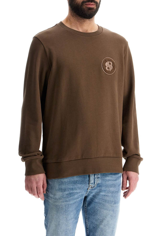 Boss men's long sleeve crew neck cotton sweatshirt in green Topwear Boss