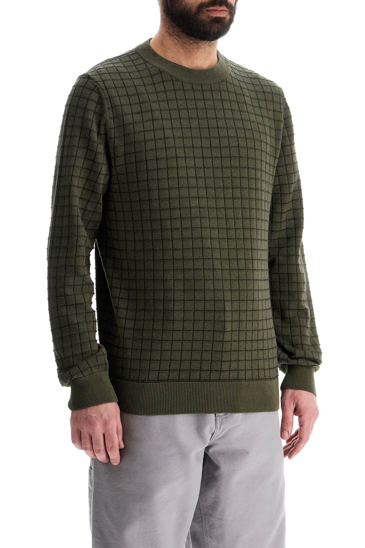 Hugo dark green checkered cotton sweater with long sleeves Knitwear Hugo