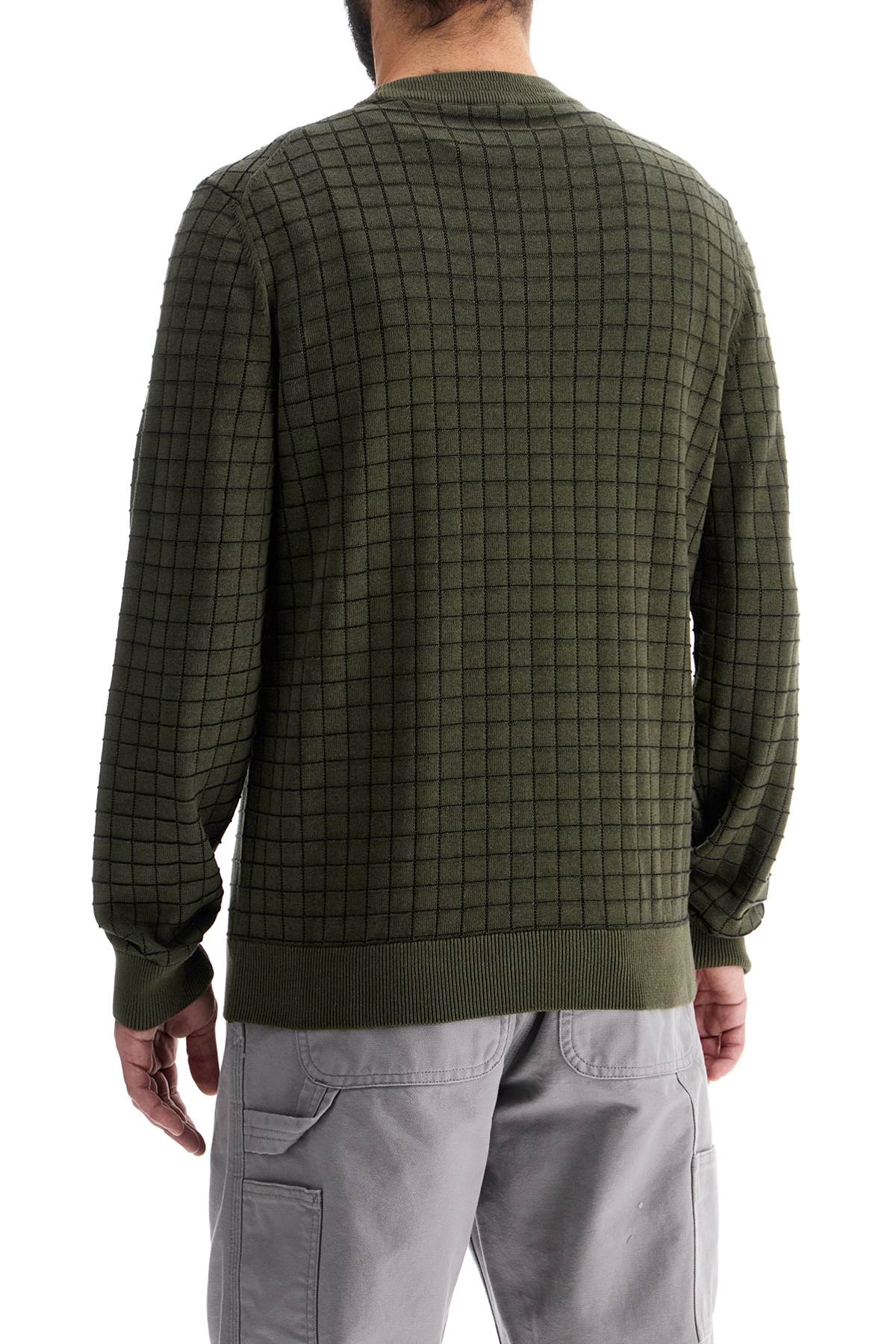 Hugo dark green checkered cotton sweater with long sleeves Knitwear Hugo