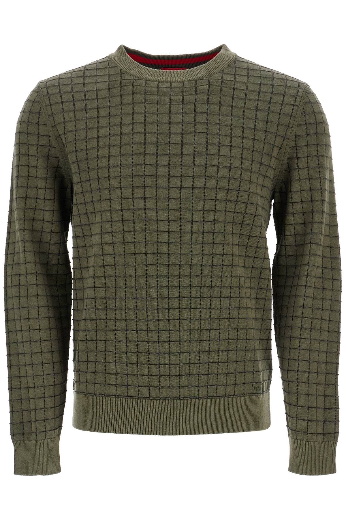 Hugo dark green checkered cotton sweater with long sleeves Knitwear Hugo