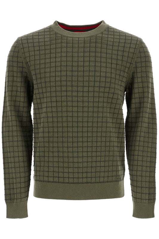 Hugo dark green checkered cotton sweater with long sleeves Knitwear Hugo