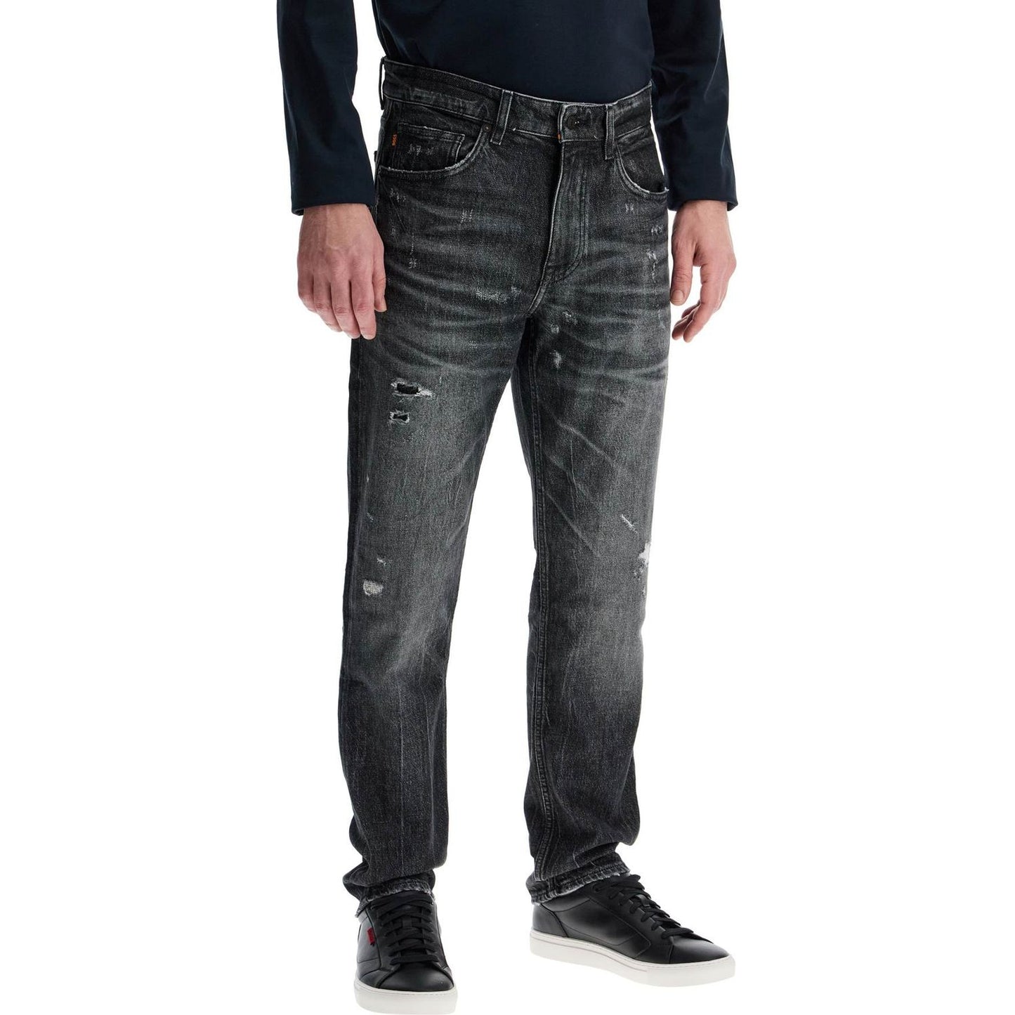 Boss regular taper jeans mid rise charcoal cotton elastane