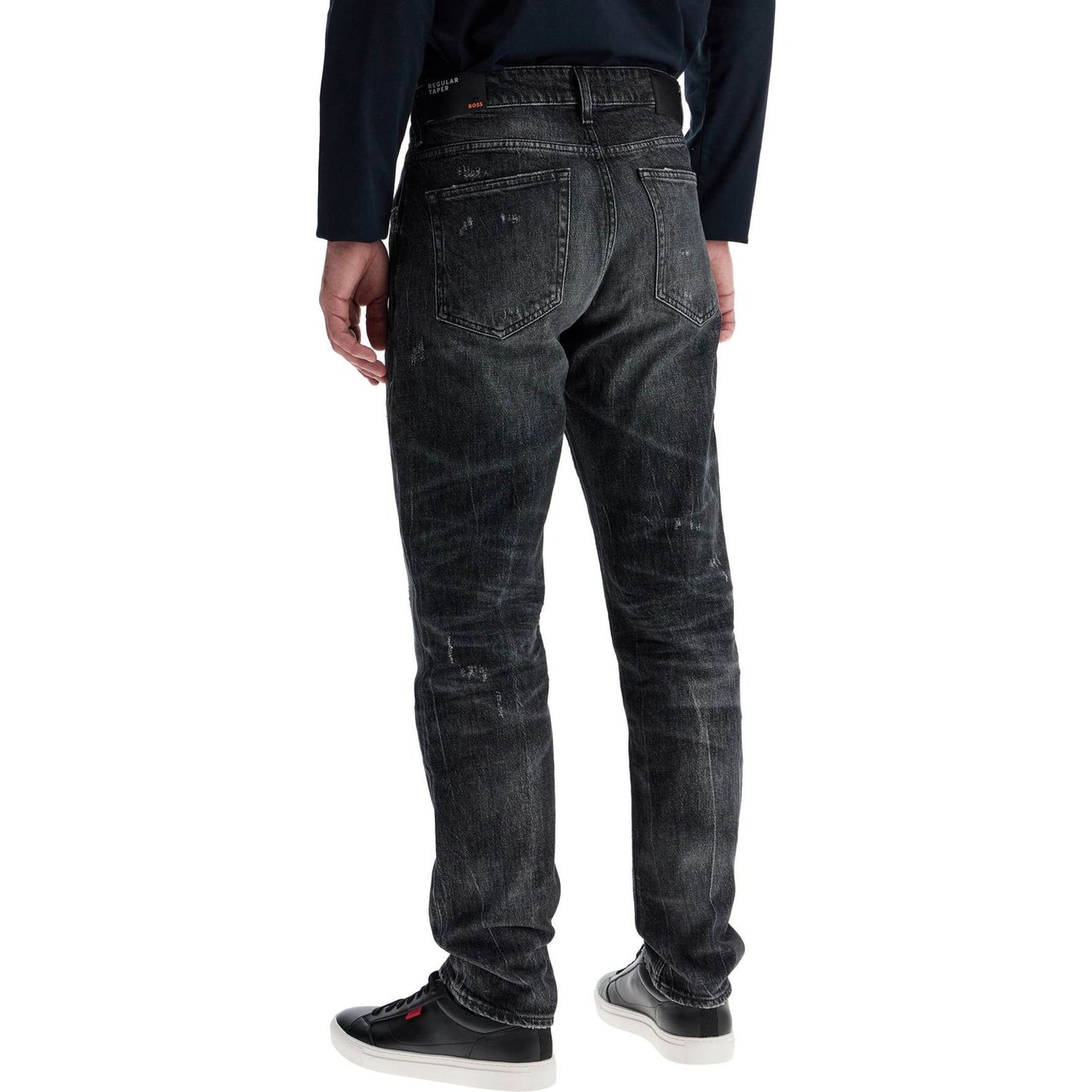 Boss regular taper jeans mid rise charcoal cotton elastane