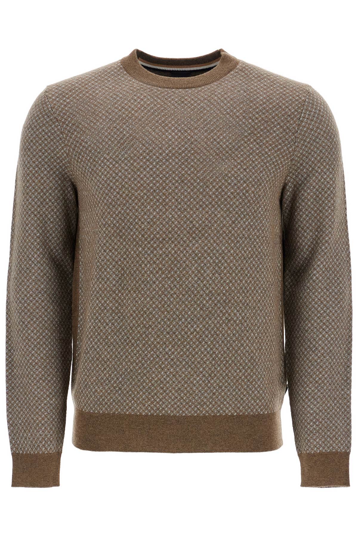 Boss slim fit diamond pattern green wool and cotton sweater Knitwear Boss