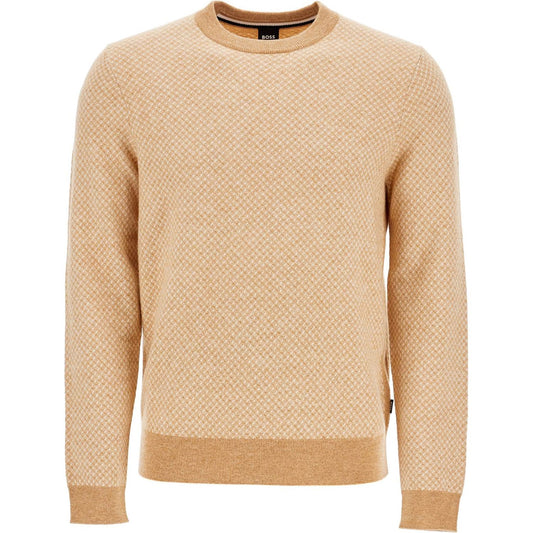 Boss maglia h-eltoro rombo beige medio lana e cotone collo rotondo manica lunga Knitwear Boss