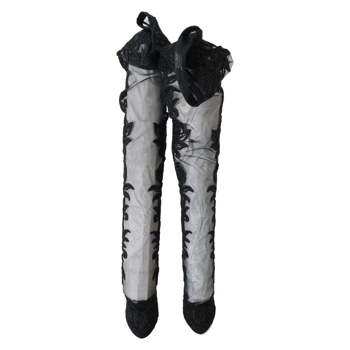 Dolce & Gabbana Black Floral Embroidered Socks Boots
