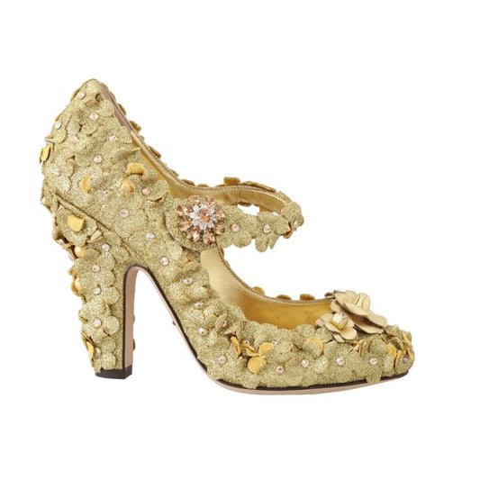 Dolce & Gabbana Gold Floral Crystal Mary Janes Pumps
