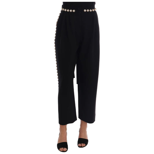 Dolce & Gabbana Elegant High-Waist Ankle Pants with Gold Detailing Jeans & Pants Dolce & Gabbana