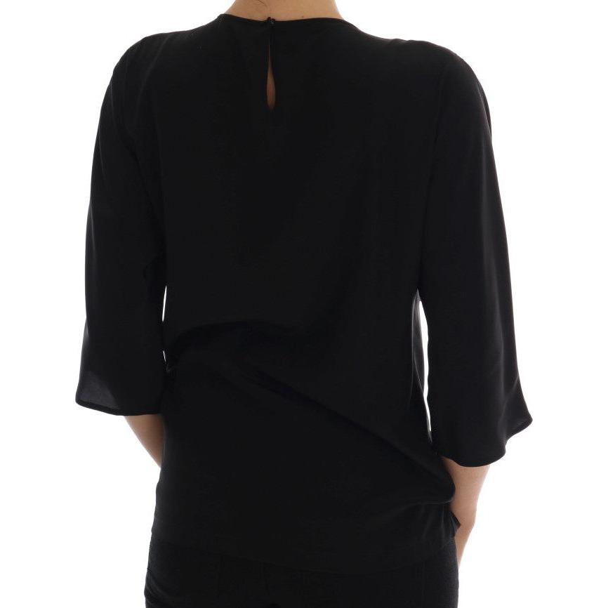 Dolce & Gabbana Black Silk Fairy Tale Top Crystal Blouse
