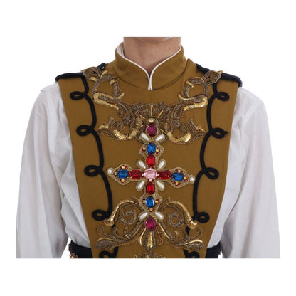 Dolce & Gabbana Yellow Crystal Cross Vest Jacket