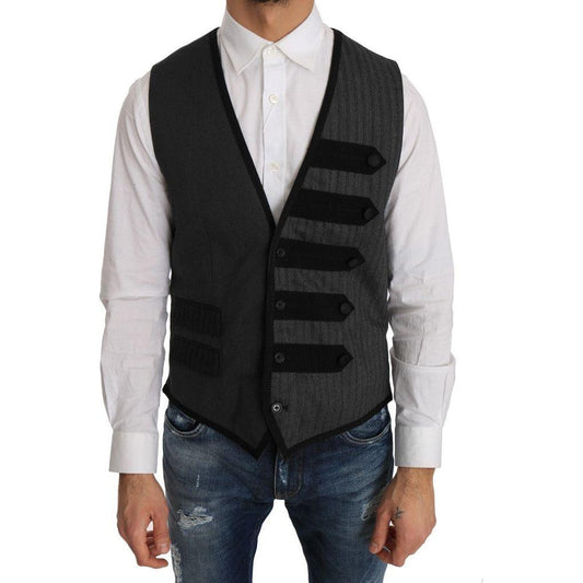 Dolce & Gabbana Gray Wool Patterned Slim Vest