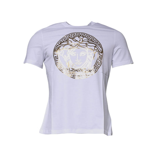 Versace White Medusa Print Cotton Crew Neck T-shirt Versace