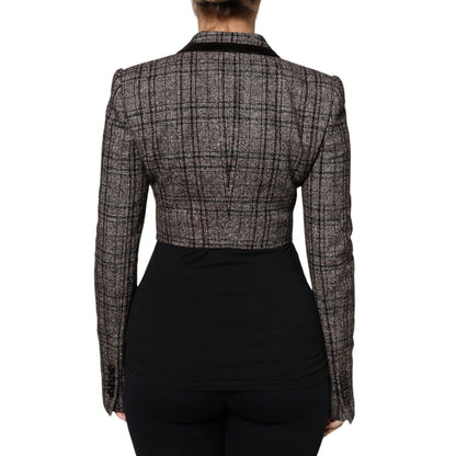 Dolce & Gabbana Brown Plaid Long Sleeve Cropped Coat Jacket Dolce & Gabbana