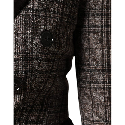 Dolce & Gabbana Brown Plaid Long Sleeve Cropped Coat Jacket Dolce & Gabbana