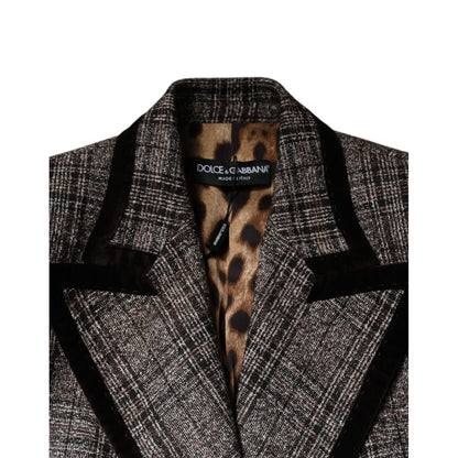 Dolce & Gabbana Brown Plaid Long Sleeve Cropped Coat Jacket Dolce & Gabbana