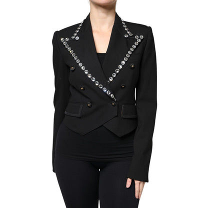 Dolce & Gabbana Black Crystal Double Breasted Blazer Jacket Dolce & Gabbana