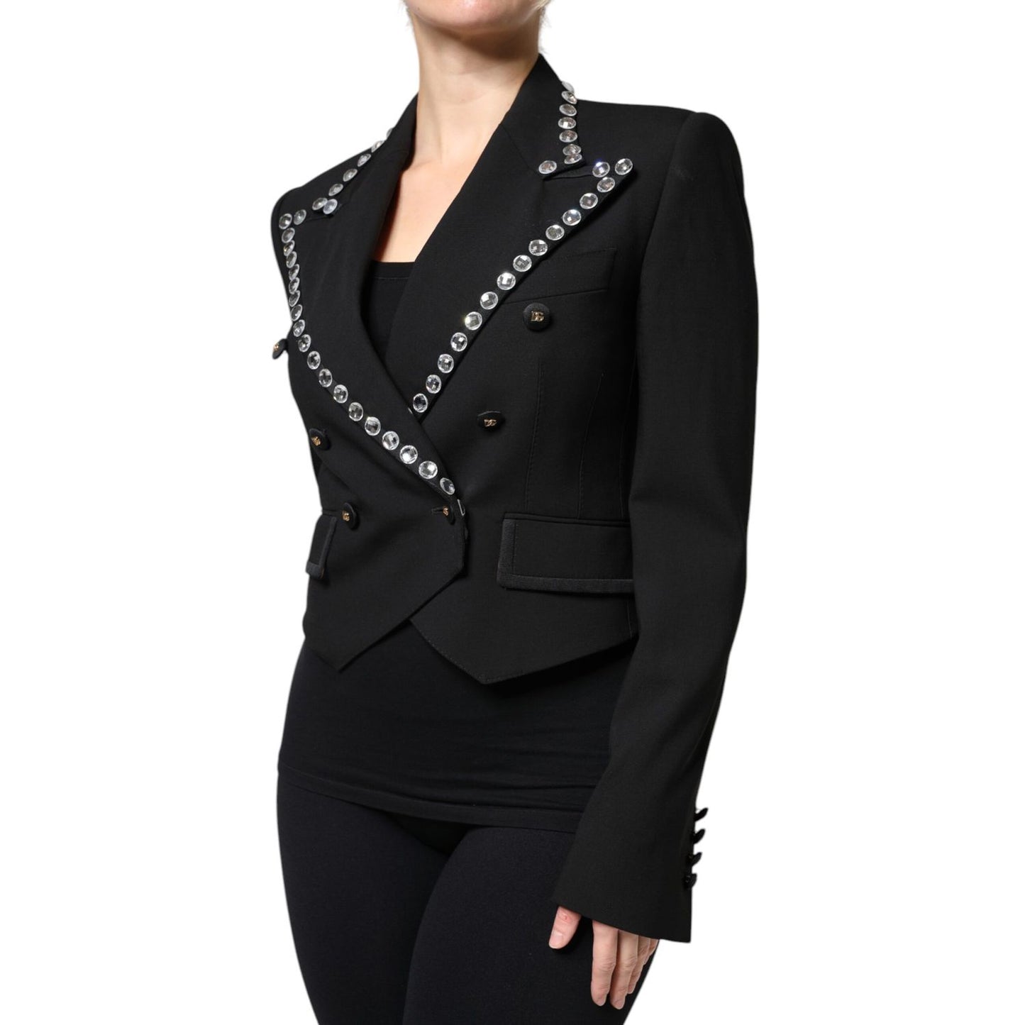 Dolce & Gabbana Black Crystal Double Breasted Blazer Jacket Dolce & Gabbana
