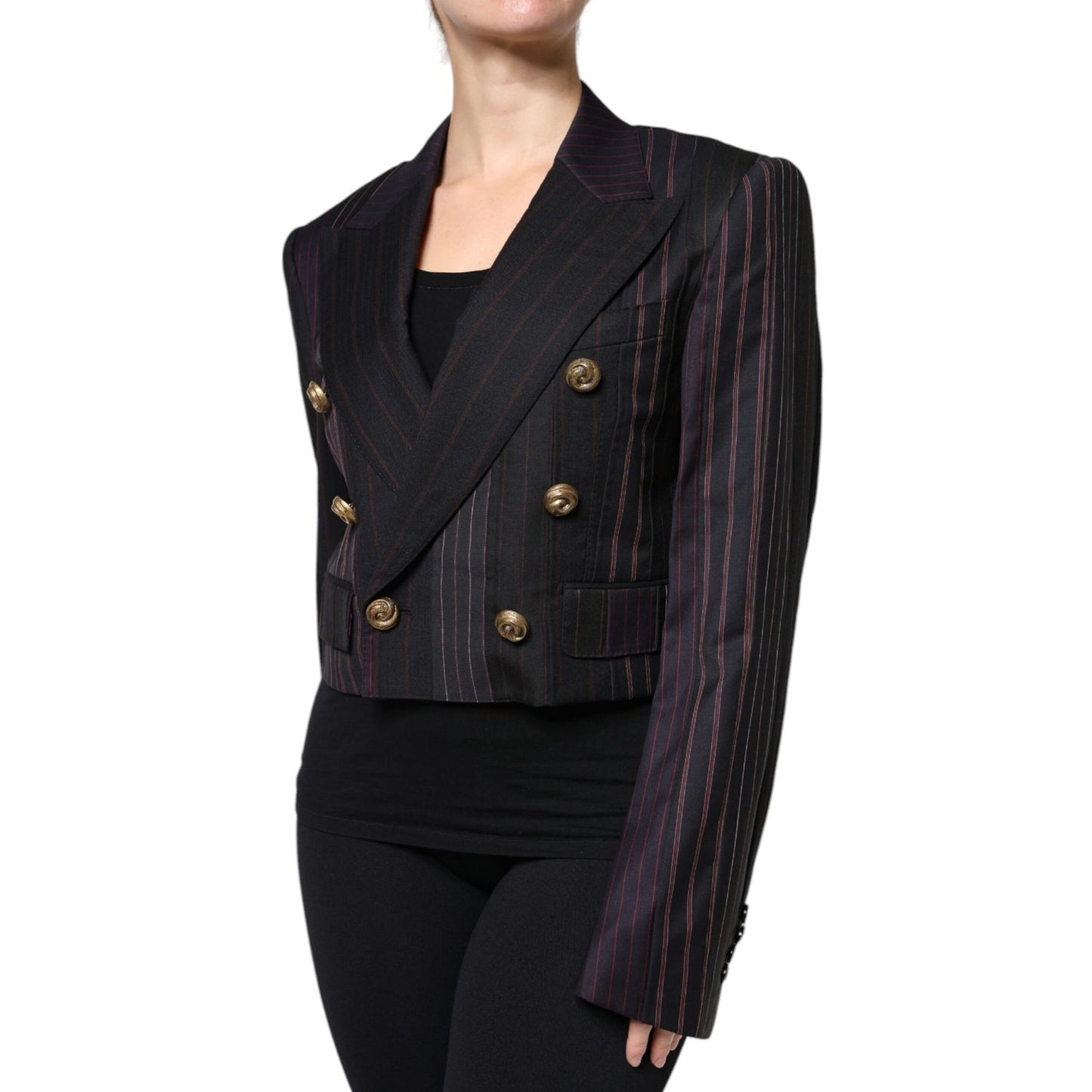 Dolce & Gabbana Multicolor Stripes Wool Cropped Blazer Coat Jacket