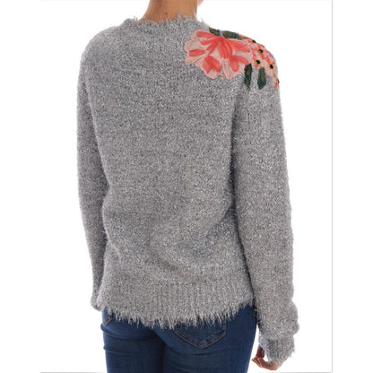 Dolce & Gabbana Silver Cardigan Floral Applique Sweater