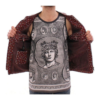 Dolce & Gabbana Bordeaux Leather Boxer Print Jacket Coat