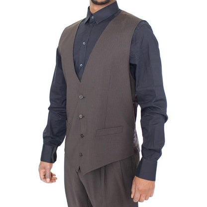 Dolce & Gabbana Brown Striped Stretch Dress Vest