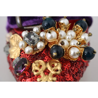 Dolce & Gabbana Red Sequined Crystal Studs Heels Shoes