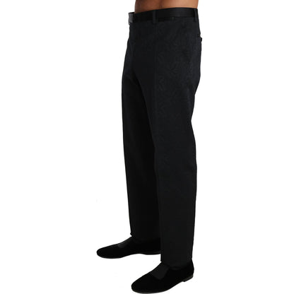 Dolce & Gabbana Black Cotton Brocade Formal Trousers Pants