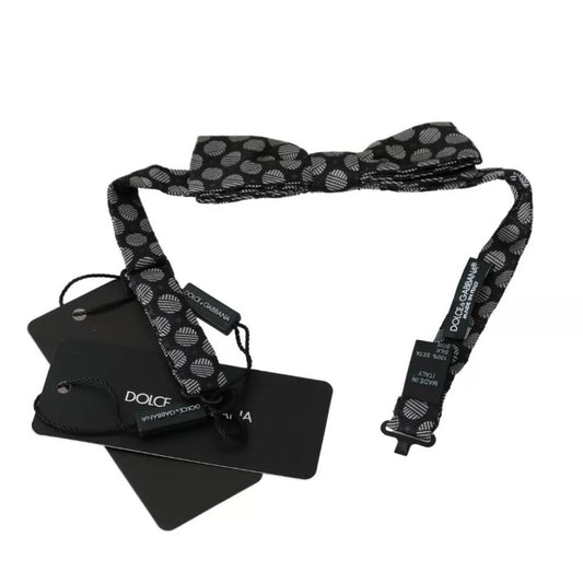 Dolce & Gabbana Black Silk Circles Men Necktie Bow Tie