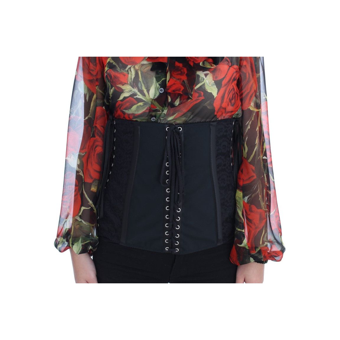 Dolce & Gabbana Elegant Black Floral Brocade Corset Belt Dolce & Gabbana