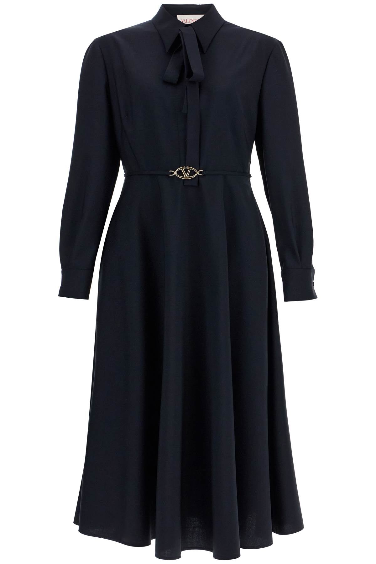 Valentino Garavani elegant navy blue wool dress with long sleeves and golden belt Dresses Valentino Garavani