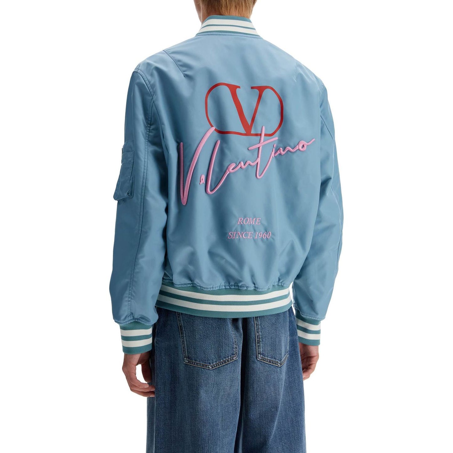 Valentino Garavani nylon bomber jacket with embroidery and print.