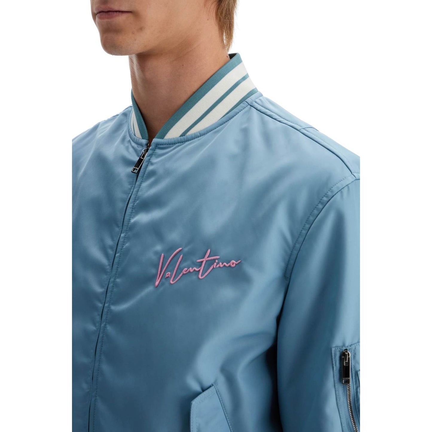 Valentino Garavani nylon bomber jacket with embroidery and print.