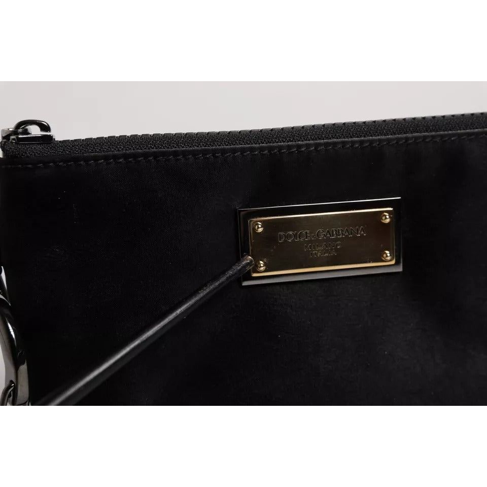 Dolce & Gabbana Black Nylon Logo Plaque Keyring Pouch Clutch Bag