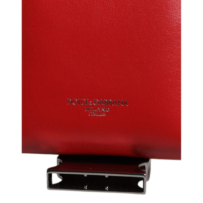Dolce & Gabbana Red Leather Logo Zip Around Card Holder Wide Strap Wallet