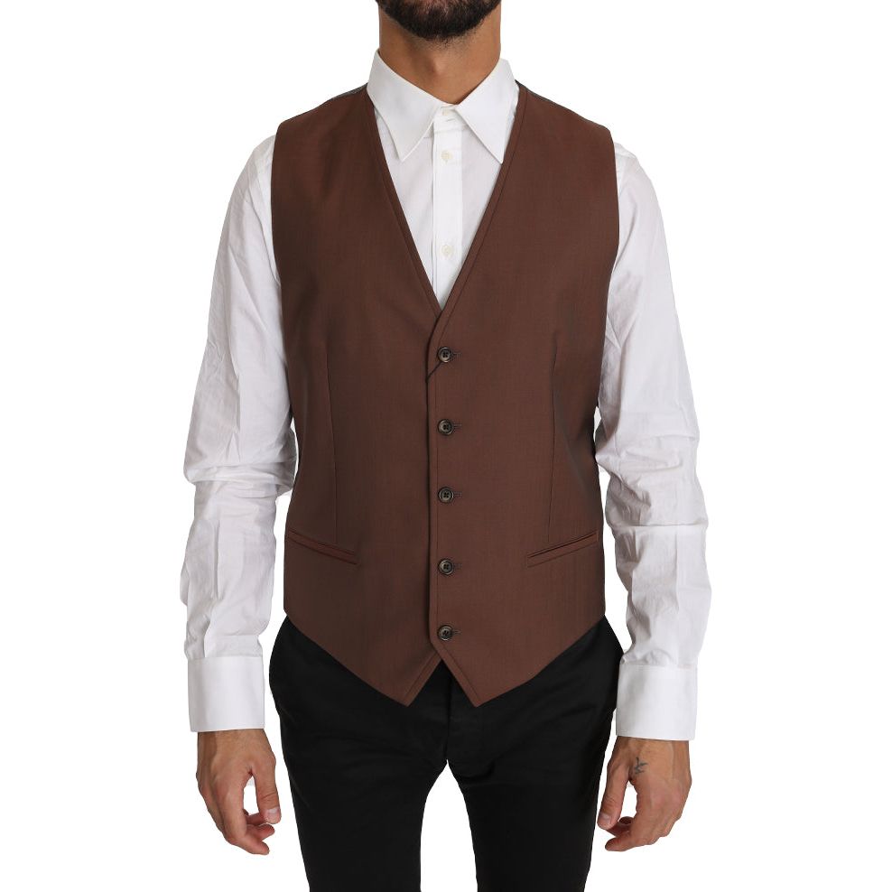 Dolce & Gabbana Sleek Bronze & Gray Formal Vest Slim Fit Dolce & Gabbana