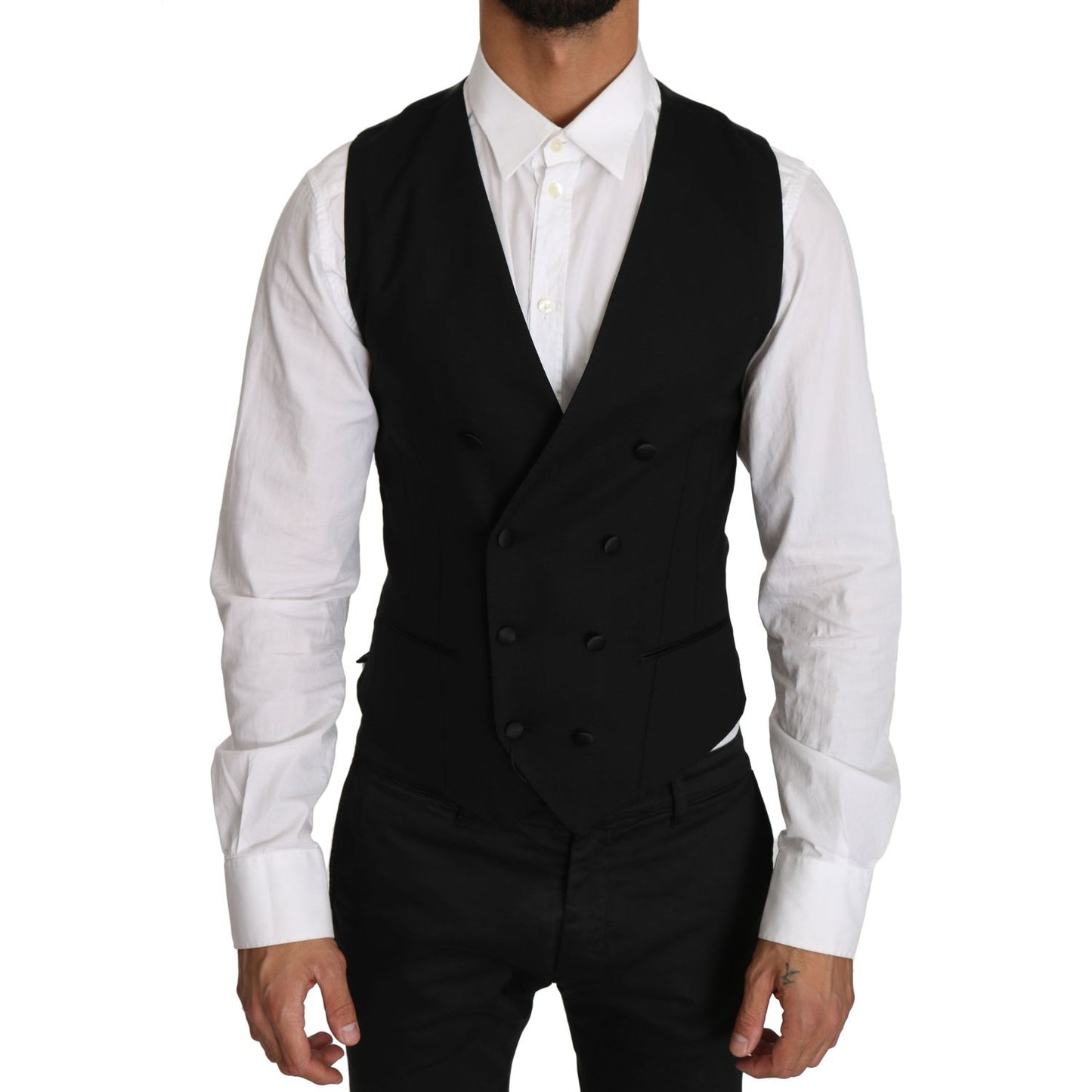 Dolce & Gabbana Gray Wool Double Breasted Waistcoat Vest