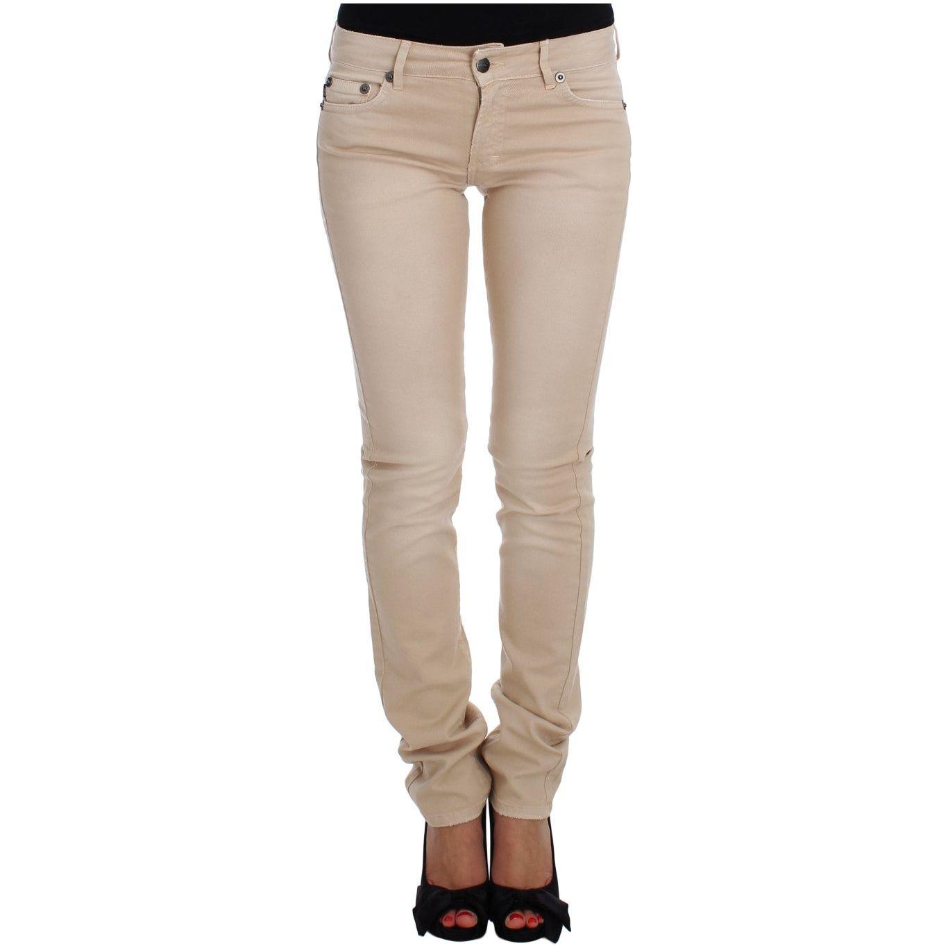 بنطلون جينز كافالي بقصّة Slim Fit من القطن باللون البيج