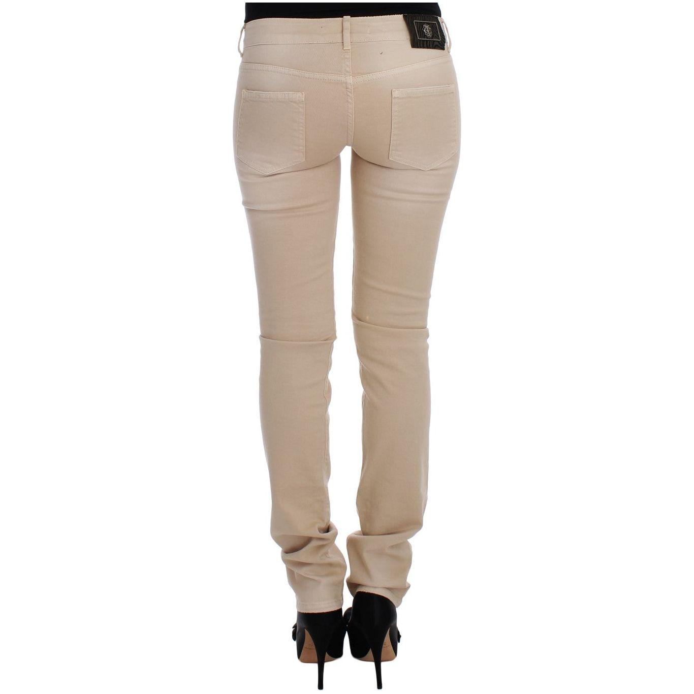 بنطلون جينز كافالي بقصّة Slim Fit من القطن باللون البيج