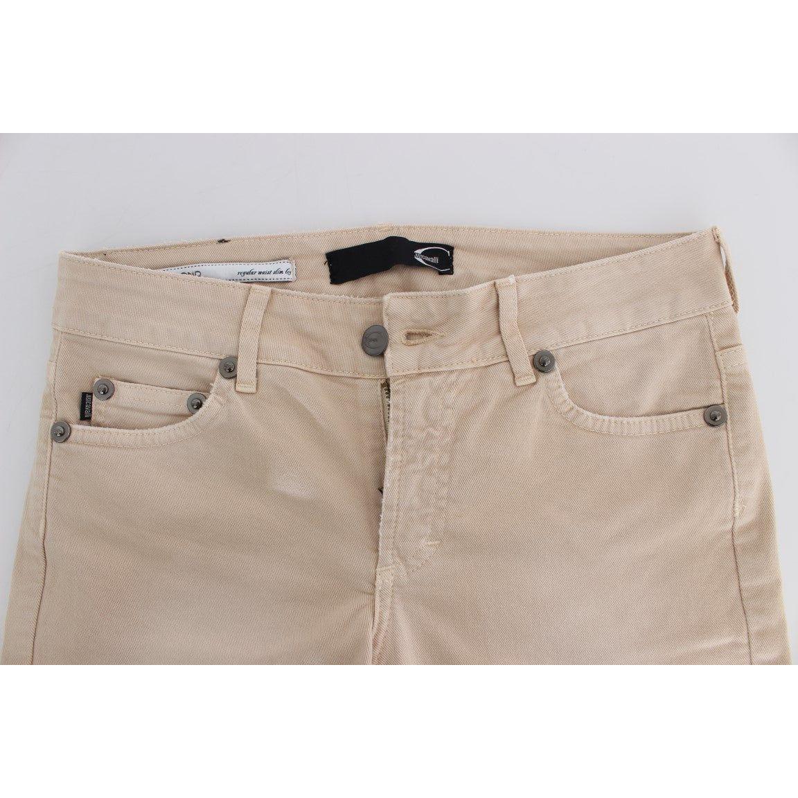 بنطلون جينز كافالي بقصّة Slim Fit من القطن باللون البيج