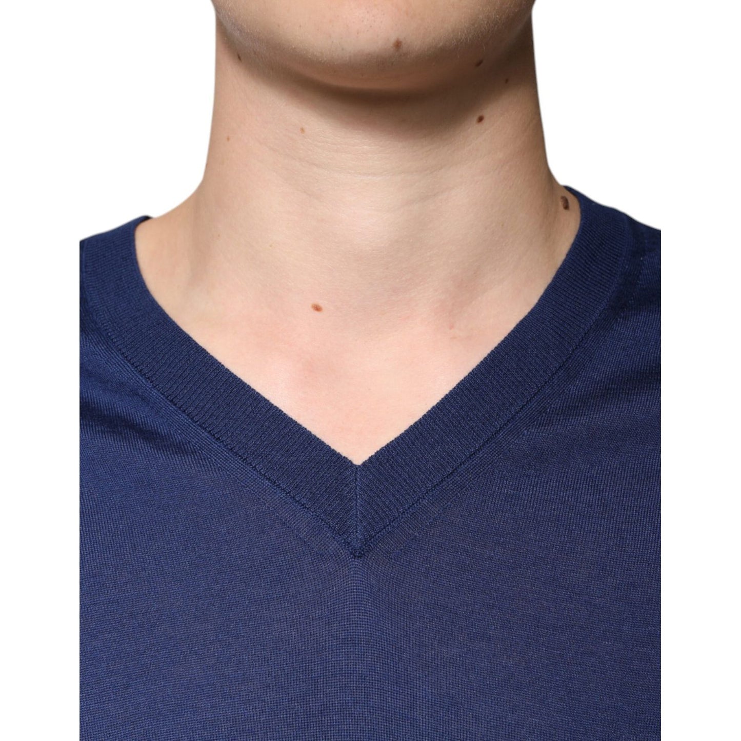 Dolce & Gabbana Navy Blue Cashmere V-neck Pullover Sweater