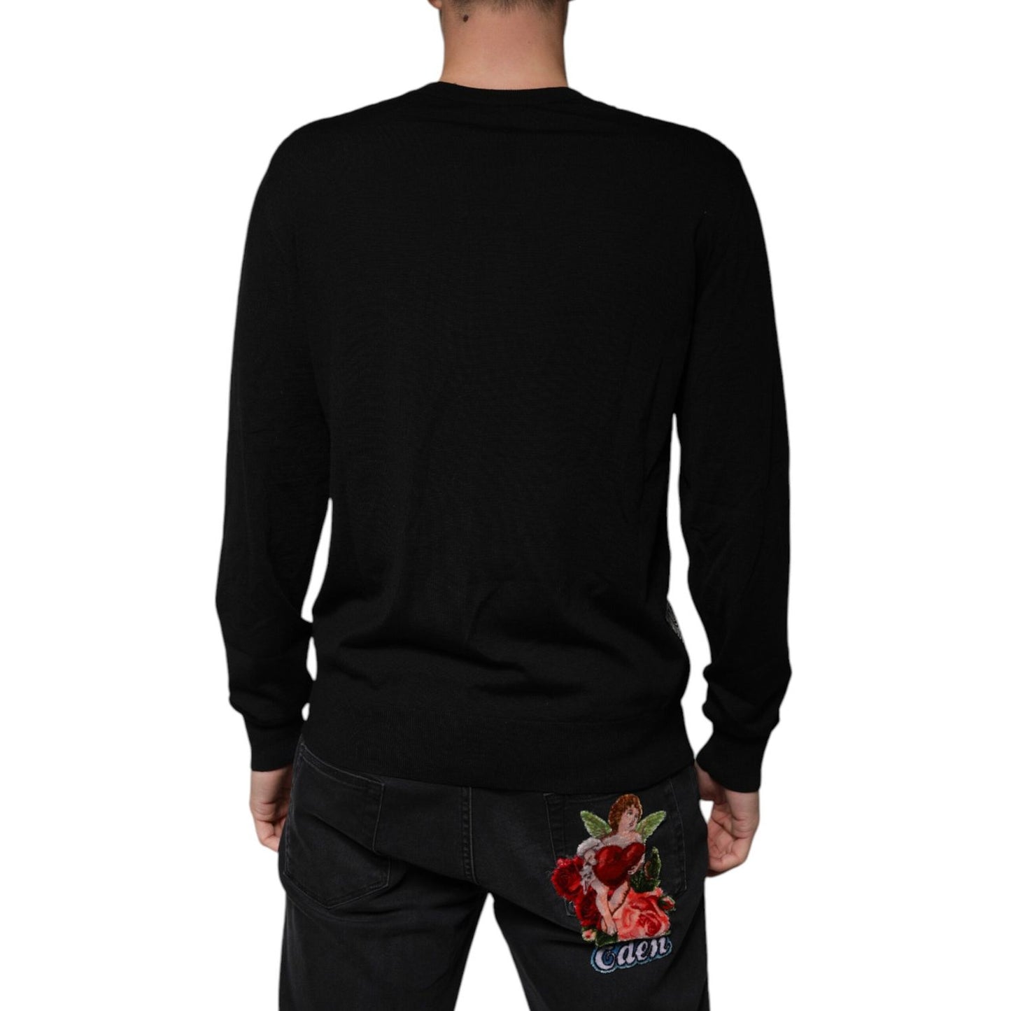 Dolce & Gabbana Black Logo Wool V-neck Pullover Sweater