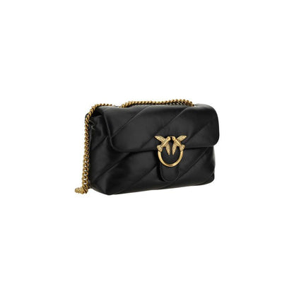 PINKO Black Calf Leather Bos Taurus Shoulder Bag