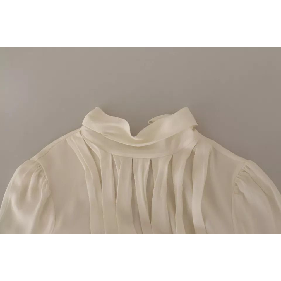 Dolce & Gabbana Off White Silk Long Sleeve Turtle Neck Top
