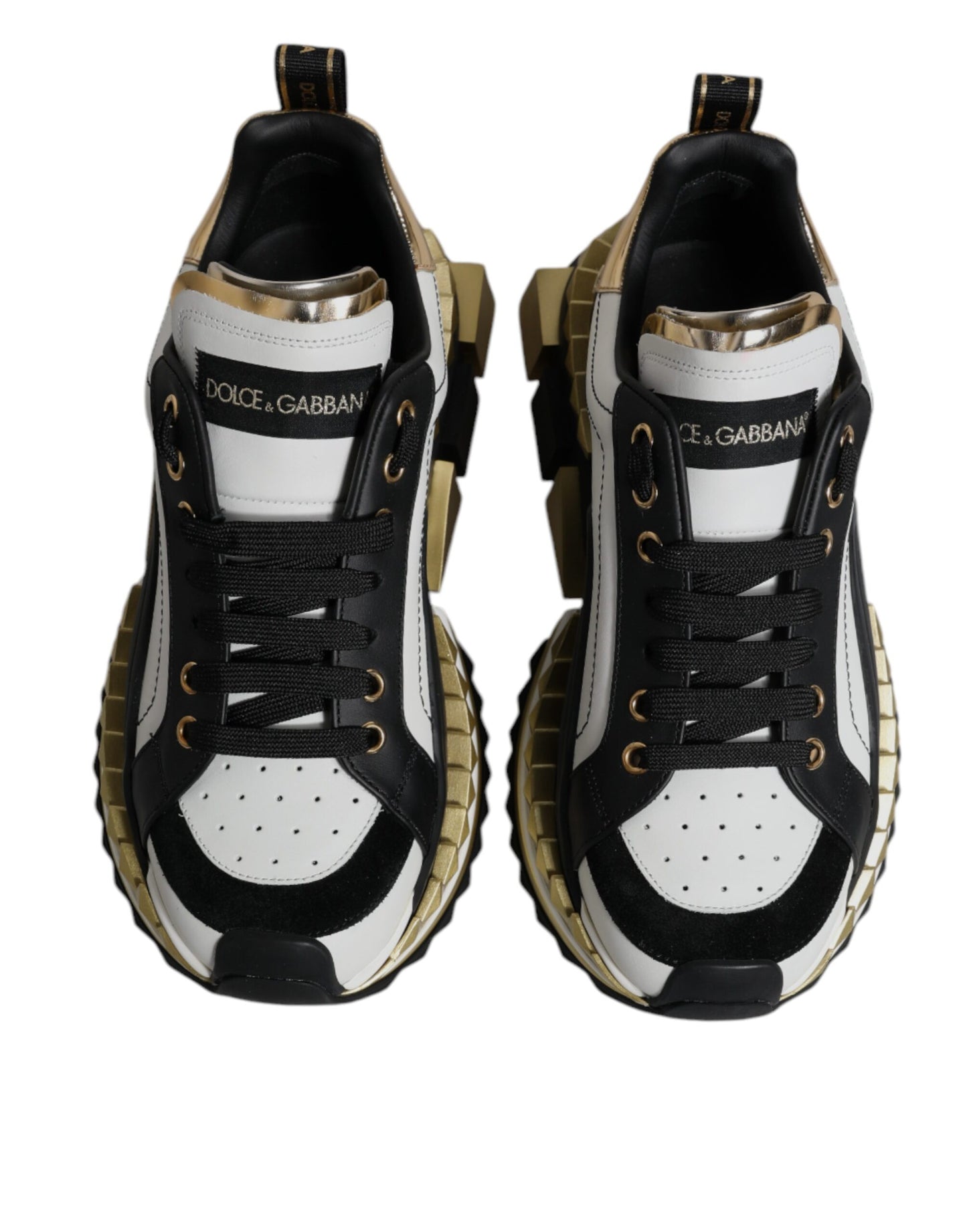 Dolce & Gabbana White Gold Black Leather SUPER KING Sneakers Shoes Dolce & Gabbana