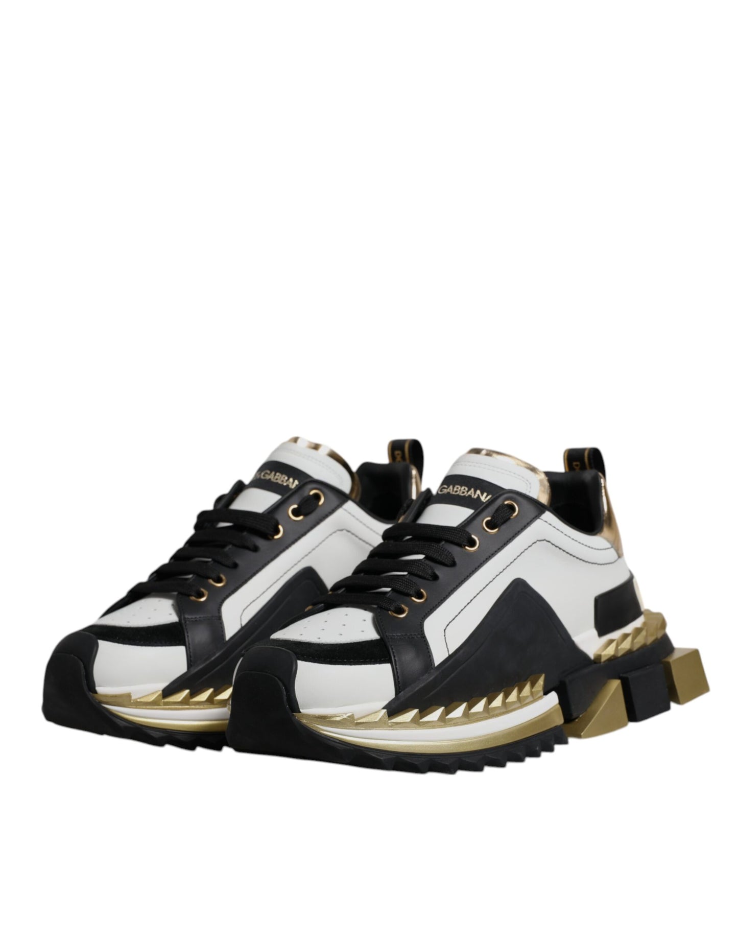 Dolce & Gabbana White Gold Black Leather SUPER KING Sneakers Shoes Dolce & Gabbana